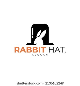 Rabbit hat logo design inspiration. Rabbit silhouette and magic hat logo template. Vector Illustration