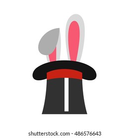 Rabbit in hat magician icon in flat style isolated on white background. Entertainment symbol vector illustration