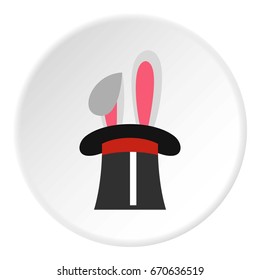 Rabbit in hat magician icon in flat circle isolated vector illustration for web