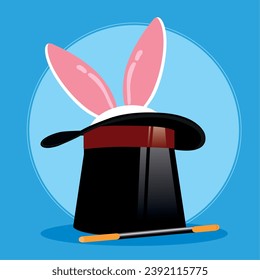 Rabbit in a hat Magician professions concept Vector illustration