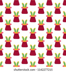 Rabbit in hat pattern in doodle style. Perfect for paper, textile, fabric and nursery design. Vector illustration