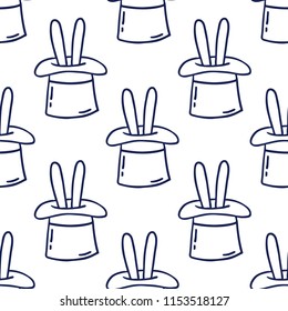 rabbit in hat seamless doodle pattern