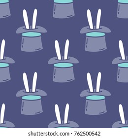 rabbit in hat seamless doodle pattern