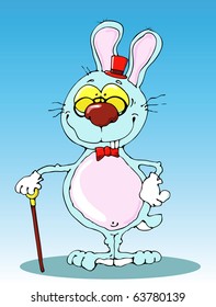 rabbit in a hat, sunglasses and a cane
