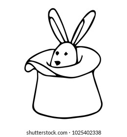 Rabbit in the hat vector illustration. Doodle style. Design, print, logo, decor, textile, paper