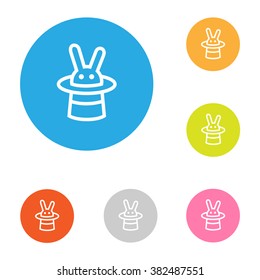 Rabbit in hat. Vector line icon with image of rabbit and hat.