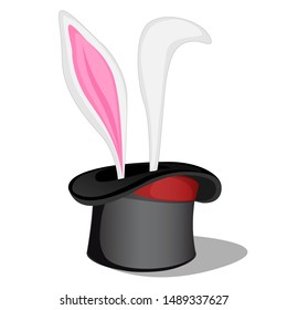 Rabbit in a hat.Magician hat.Cartoon Vector illustration.