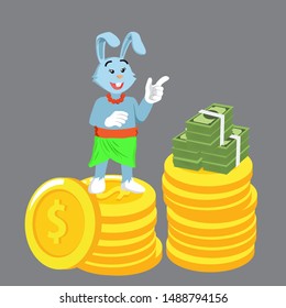 rabbit Hawaiian women with a lot of money, vector