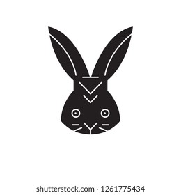 Rabbit head black vector concept icon. Rabbit head flat illustration, sign