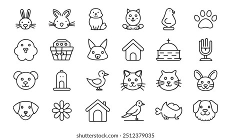 Rabbit head, Cat, Dog. hamster, bird, bone, pets related icon set flat vector illustration.