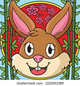 Rabbit Head Colored Cartoon Illustration
