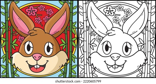 Rabbit Head Coloring Page Colored Illustration