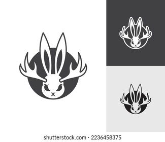 rabbit head with deer antlers logo design vector illustration on white background