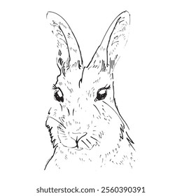 Rabbit head. Drawing with black simple lines. Vector illustration