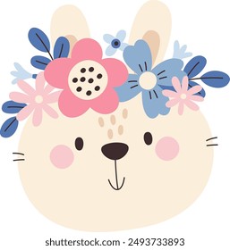 Rabbit Head With Floral Wreath Vector Illustration