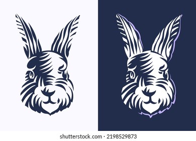 Rabbit head hand drawn engraving style illustration. Vector emblem. Perfect for party invitations, Christmas greeting card, Easters posters, cartoon t-shirts, or oriental banners.