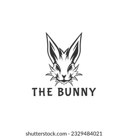rabbit head icon logo design template. Monochrome bunny head from front vector illustration