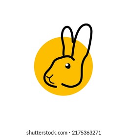 Rabbit head icon vector with yellow circle backdrop isolated on white background perfect for your product or company logo design