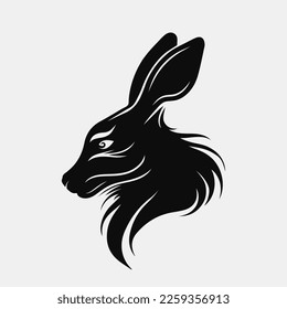 Rabbit head logo. Black silhouette. Vector illustration