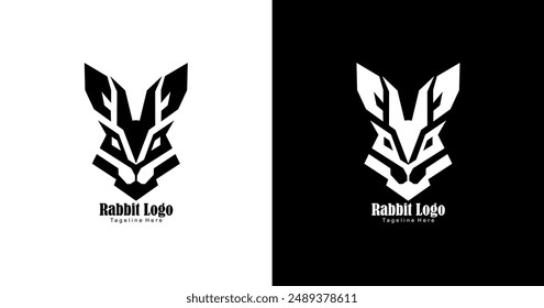 Diseño de logotipo de cabeza de conejo con forma geométrica y estilo moderno
