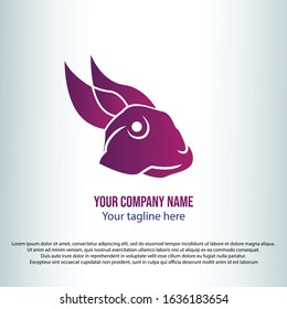 Rabbit head logo with ear shaped leaves, purple gradient color