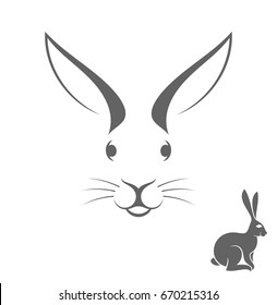 Rabbit head. Logo. Gray hare. Isolated animals on white background 