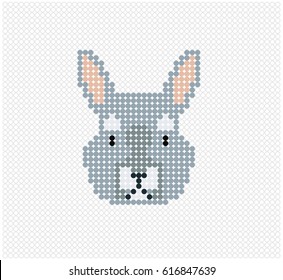Rabbit head made of colored circles on a background of gray rings