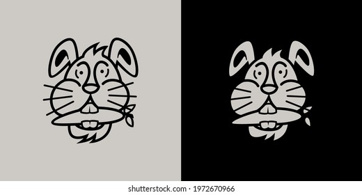 Rabbit head mascot logo eating carrots, suitable for brand logos, business logos, children's drawings, icons or symbols, etc.