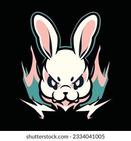 Rabbit Head Mascot Logo for Esport. Rabbit T-shirt Design. Bunny Logo. Rabbit Sticker