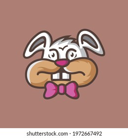 Rabbit head mascot logo wearing a bow tie, suitable for brand logos, business logos, children's drawings, icons or symbols, etc.