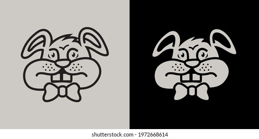 Rabbit head mascot logo wearing a bow tie, suitable for brand logos, business logos, children's drawings, icons or symbols, etc.