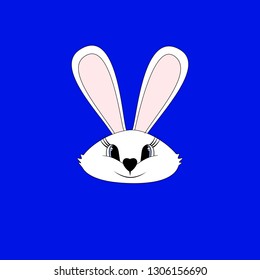 Rabbit head on blue background. Modern stylish abstract sign. Symbol nature, love, life, spring, easter. Colorful template for prints, banner, card, label. Symbol design. Vector illustration.