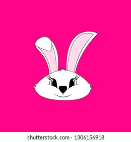 Rabbit head on red background. Modern stylish abstract sign. Symbol nature, love, life, spring, easter. Colorful template for prints, banner, card, label. Symbol design. Vector illustration.