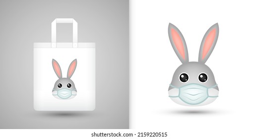 Rabbit head on white tote bag