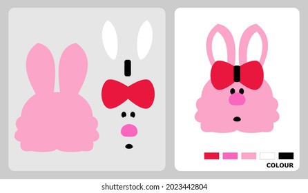 Patrón de conejo para papel o fieltro artesanal. ilustración vectorial hecha a mano.
