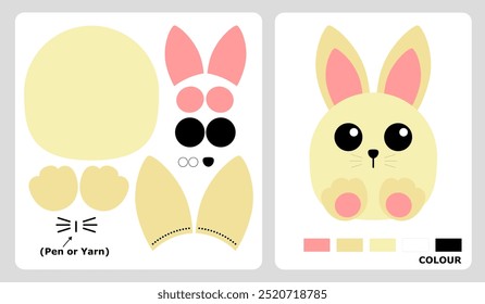 Rabbit head pattern for kids crafts or paper crafts. Vector illustration of bunny puzzle. cut and glue patterns for children's crafts.