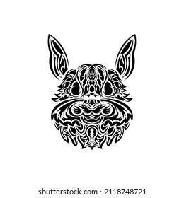 Rabbit head in Polynesian style. Isolated symbol of 2023. Handmade.