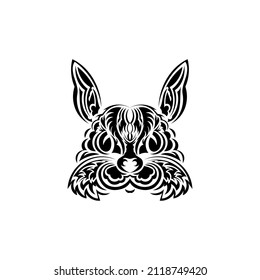 Rabbit head in Polynesian style. Isolated symbol of 2023. Handmade.