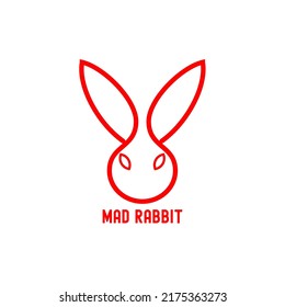 Ilustración del vector de la línea de contorno rojo de la cabeza de conejo aislado en traje de fondo blanco para el diseño de su logotipo