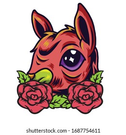 rabbit head with roses, flower vector illustration