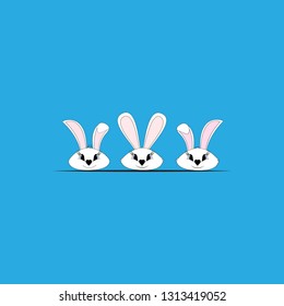 Rabbit head set on blue background. Modern stylish abstract sign. Symbol nature, love, life, spring, easter. Colorful template for prints, banner, card, label, etc. Symbol design. Vector illustration.