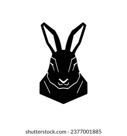 Rabbit head Vector illustration black and white isolated background. Rabbit Vintage Logo, for badge logo, retro logo, cute animal
