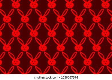 Rabbit - head - vector pattern - red