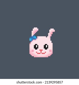 rabbit head wearing ribbon in pixel style