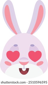 Rabbit with heart eyes. Cute cartoon animal emoji isolated on white background