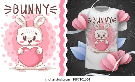 Rabbit with heart idea for print t-shirt.