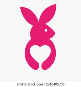Rabbit Heart Logo Negative Space Concept Vector Template. Rabbit Holding Love Symbol