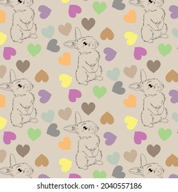 rabbit and heart pattern with rainbow colors