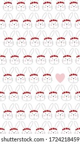 Rabbit and heart Pattern, Rabbit white seamless Background, Rabbit Wallpaper Love Cards Vector Stock Vector Illustration.