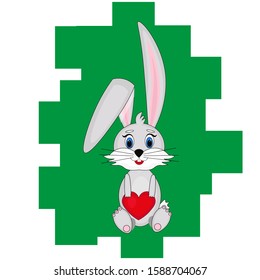 Rabbit with a heart in its paws on an abstraction background Isolated on a white background. Stock vector illustration for decoration and design, greeting cards, posters, fabrics, for Valentines day